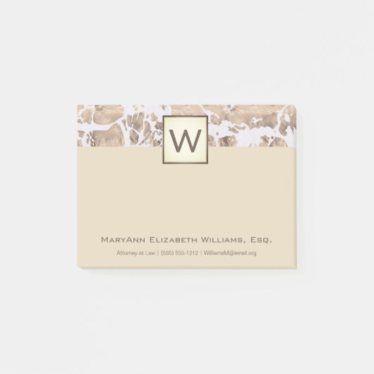 Cream Marble Executive Monogram Post-it® Notes (Voorkant)