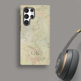 Cream Marble Monogram Samsung Galaxy Hoesje