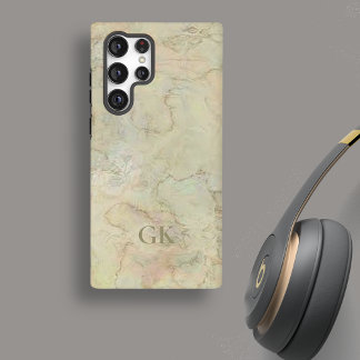 Cream Marble Monogram Samsung Galaxy Hoesje