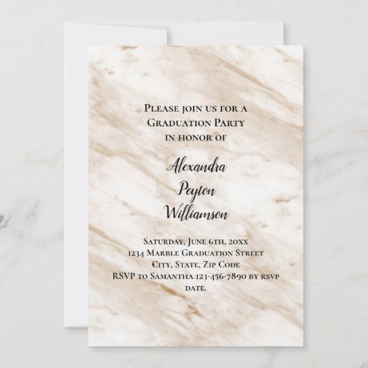 Cream Marble White Script Photo Afstuderen Kaart (Achterkant)