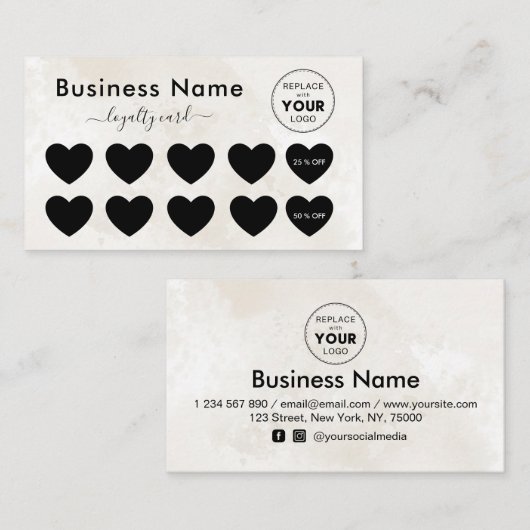 Cream Marmer Voeg je Logo korting toe aan minimaal Klantenkaartje (Voorkant / Achterkant)