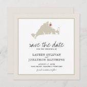 Cream Martha's Vineyard Map Save the Date (Voorkant / Achterkant)