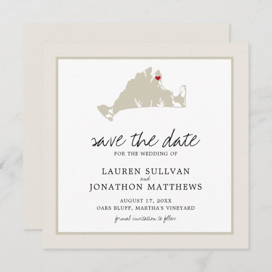Cream Martha's Vineyard Map Save the Date (Voorkant / Achterkant)