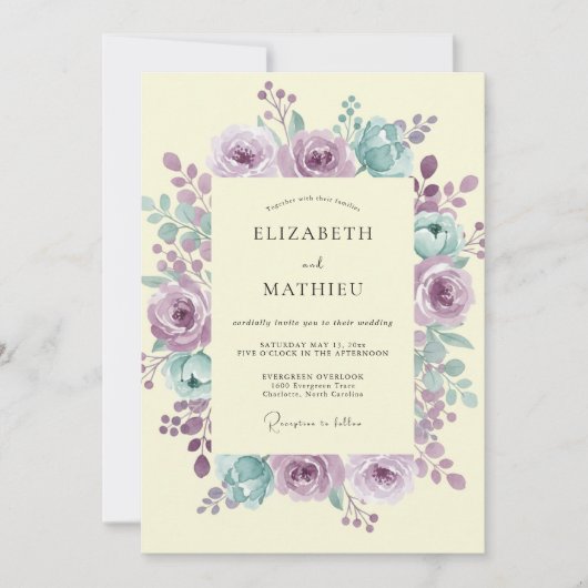 Cream Mauve Bloem Bruiloft Kaart (Voorkant)