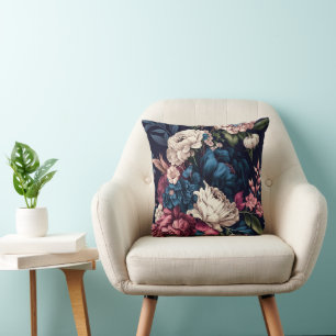 Cream, Mauve en Blue Floral Sierkussen