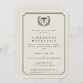 Cream MD Caduceus+Laurel Wreated Doctor Afstuderen Kaart (Voorkant / Achterkant)