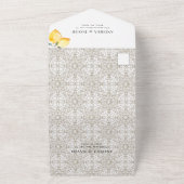 Cream Mediterranean: Italiaanse Tegel & Lemon Wedd All In One Uitnodiging (Buitenkant)