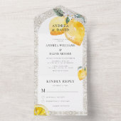 Cream Mediterranean: Italiaanse Tegel & Lemon Wedd All In One Uitnodiging (Binnen)