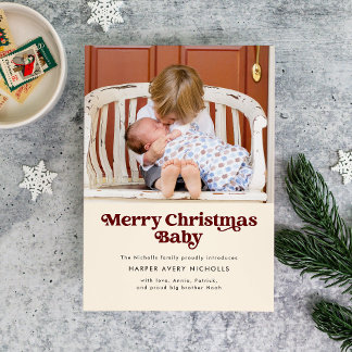 Cream Merry-kerstfeest-Baby bekendmaking Feestdagenkaart