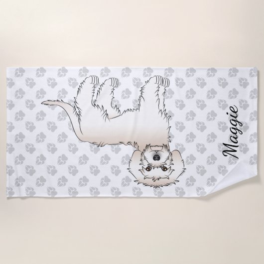Cream Mini Goldendoedle Cartoon Dog & Name Strandlaken (Voorkant)