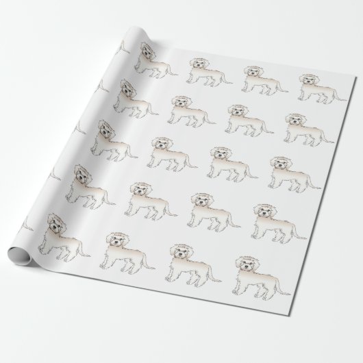 Cream Mini Goldendole Cute Cartoon Dog Patroon Cadeaupapier (Uitgerold)