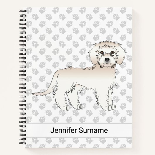 Cream Mini Goldendoodle Cartoon Hond & Tekst Notitieboek (Voorkant)