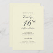 Cream Minimalist 16e verjaardag Uitnodiging (Voorkant / Achterkant)
