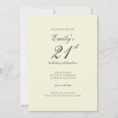 Cream Minimalist 21st Birthday Party Uitnodiging (Voorkant)