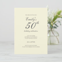 Cream Minimalist 50th Birthday Party Invitation