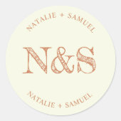 Cream minimalistisch & Elegant Bold Initialen Brui Ronde Sticker (Voorkant)