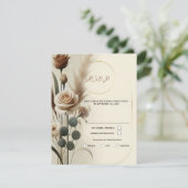 Cream & Mocha Geometrische Bloemen Huwelijk RSVP Kaart (Staand voorkant)
