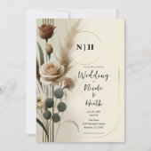 Cream & Mocha Neutraal Geometrische Bloemen Trouwe Kaart (Voorkant)