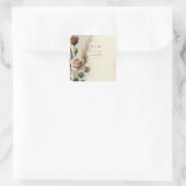 Cream & Mocha Neutraal Geometrische Bloemen Trouwe Vierkante Sticker (Tas)