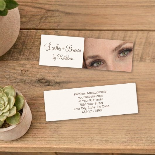 Cream Mocha Script Photo Lashes and Brows Mini Visitekaartje