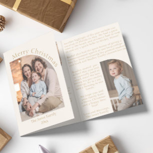 Cream Modern Arch Jaar in de Review Familie Update Drieluik Wenskaart