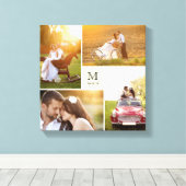Cream Modern Grid Monogram Bruiloft 4 Fotocollage Canvas Afdruk (Insitu (Houten vloer))