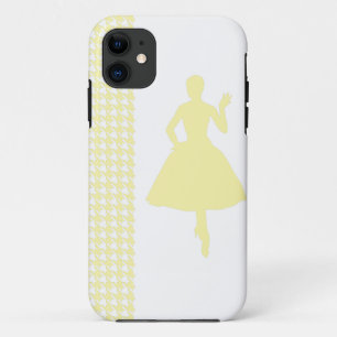 Cream Modern Houndstooth met mode Silhouette iPhone 11 Hoesje