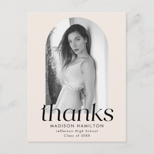 Cream Modern Minimalist Photo Afstuderen Hartelijk Briefkaart (Voorkant)