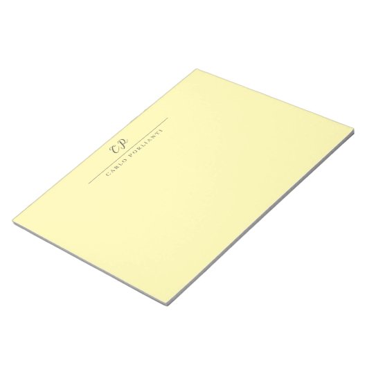 Cream Modern Monogrammed Calligraphy Plain Name Notitieblok (Schuin)