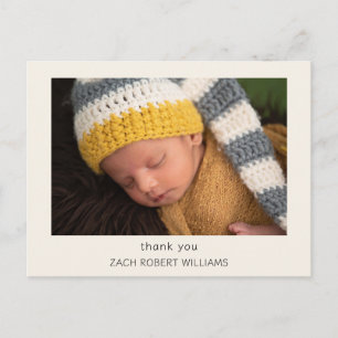 Cream Modern Nieuwe Baby Dank u Foto Briefkaart