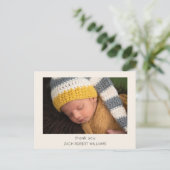 Cream Modern Nieuwe Baby Dank u Foto Briefkaart (Staand voorkant)