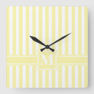 Cream Modern Stripe met Monogram Vierkante Klok