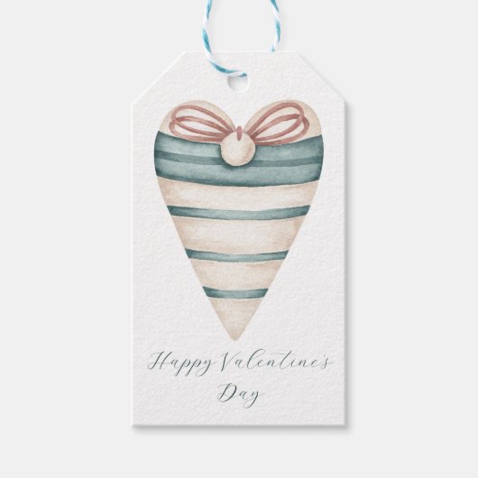 Cream Modern Valentijn Versierd Hart Cadeaulabel (Voorkant)