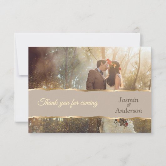 Cream Moderne Foto Huwelijk Dank u Kaart 5x7 (Voorkant)