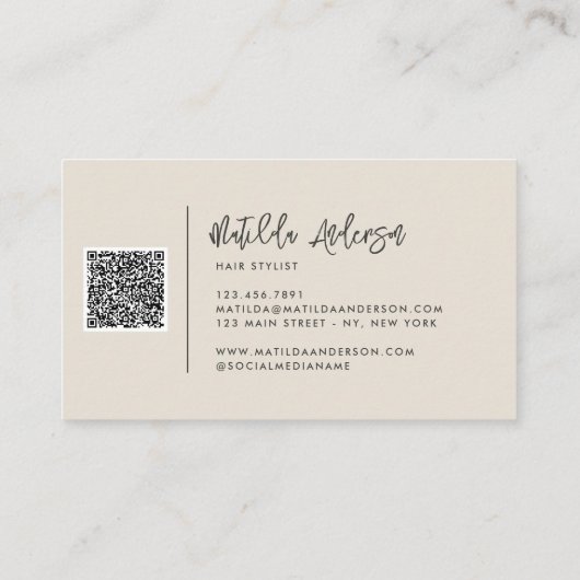 Cream moderne minimum manuscript QR CODE Visitekaartje (Achterkant)