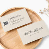 Cream moderne minimum manuscript QR CODE Visitekaartje