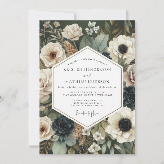Cream Moody Botanical Wedding Kaart (Voorkant)