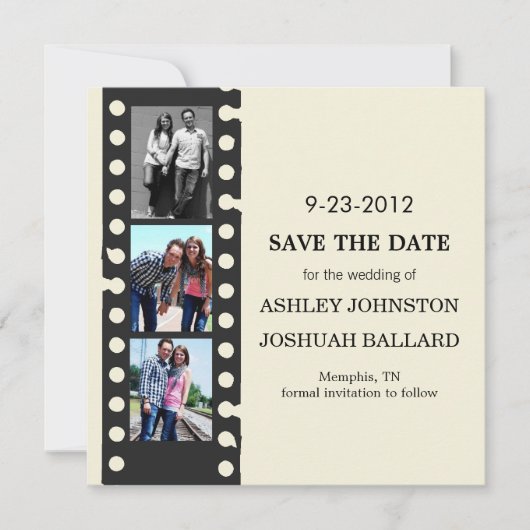 Cream Movie Strip Save the Date Inviting (Voorkant)