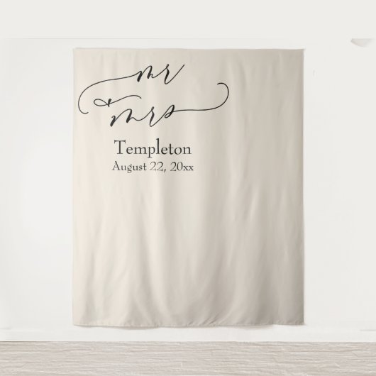Cream Mr & Mrs Simple Linkeruitgelijnde Fotoachter Wandkleed (Voorkant)