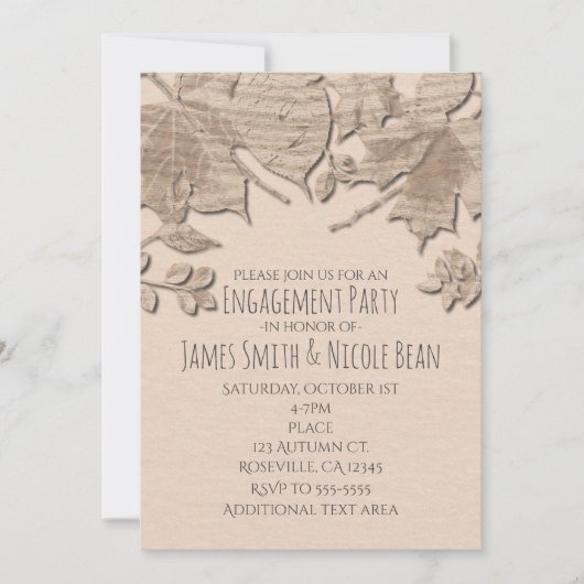 Cream Mud Leaves Rustic Autumn Wedding Invitation Kaart (Voorkant)