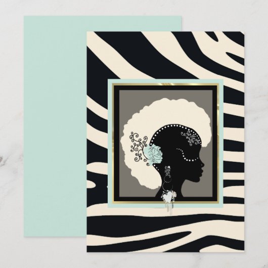 Cream-, munt- en zwarte zebra-afdrukken feestdagenkaart (Voorkant / Achterkant)