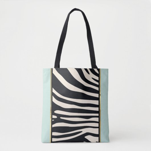 Cream-, munt- en zwarte zebra-afdrukken tote bag (Voorkant)