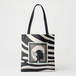 Cream-, munt- en zwarte zebra-afdrukken tote bag