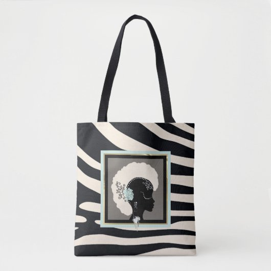 Cream-, munt- en zwarte zebra-afdrukken tote bag (Voorkant)