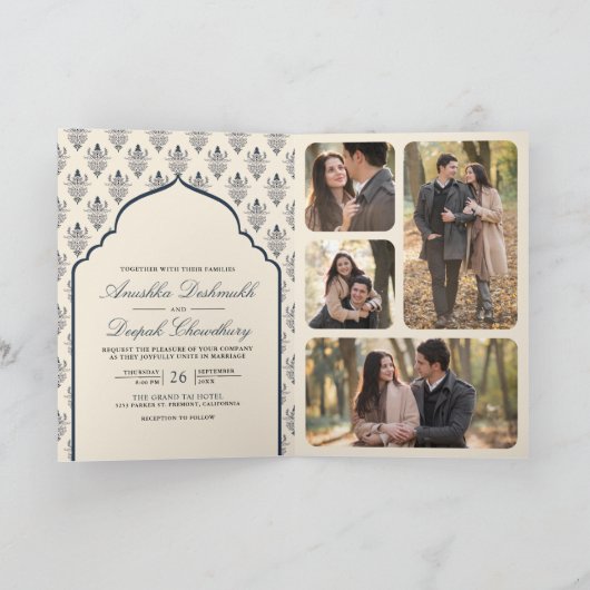 Cream Navy Blue Ikat Alles in een Indiase bruiloft (Binnen)