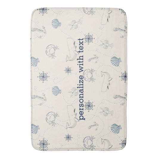 Cream Navy Blue Nautical Anchor Shells Beach Badmat (Voorkant Verticaal)