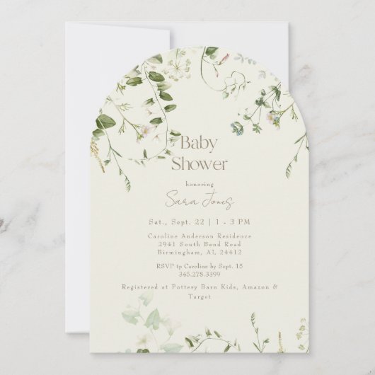 Cream Neutral Greenery Arch Baby shower Kaart (Voorkant)