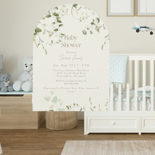 Cream Neutral Greenery Arch Baby shower Kaart