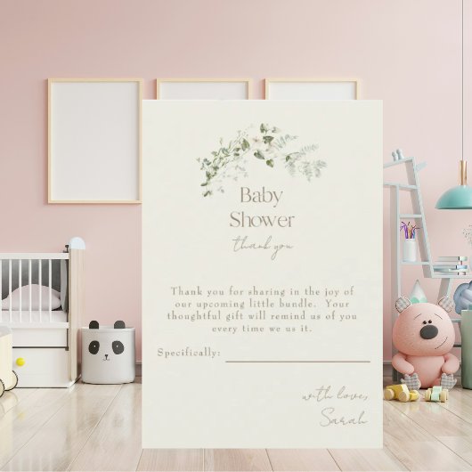 Cream Neutral Greenery Baby shower Bedankkaart