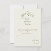 Cream Neutral Greenery Baby shower Bedankkaart (Voorkant)